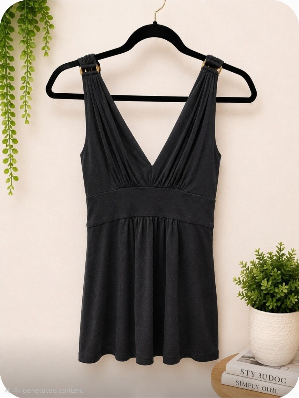Elegant Black Empire Waist Tank Top